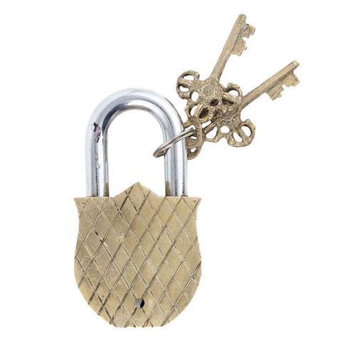 Tiger Engraved Design Brass Padlock Door Lock With 2 Keys
