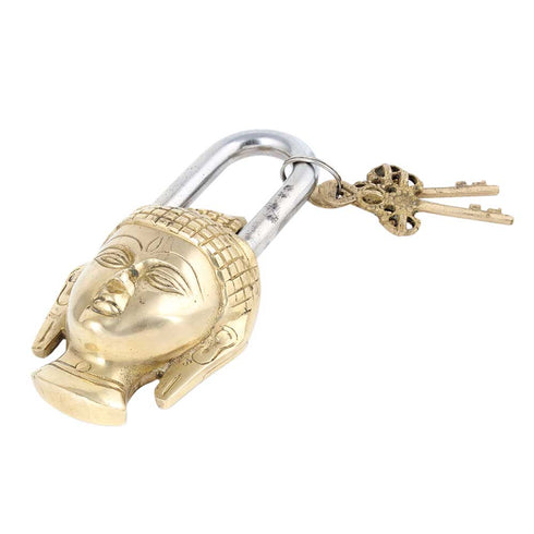 Brass Padldlock Engraved With Buddha Face And 2 Keys