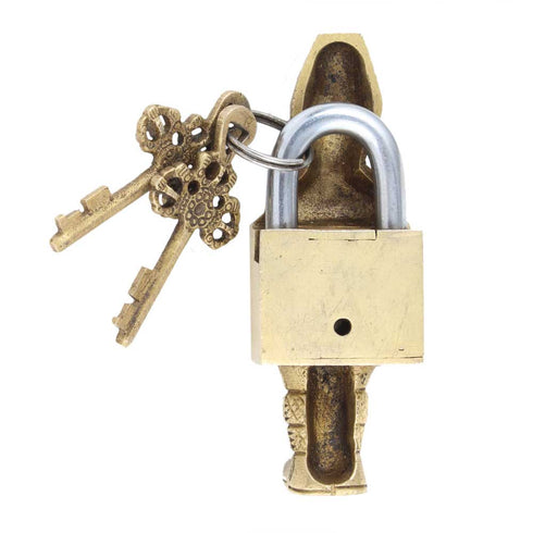Indian Solider Design Brass Lock With 2 Decorative Keys