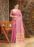 Vasthrlay Kanjivaram Pure Tissue Silk Pink Saree Golden Zari With Blouse Piece