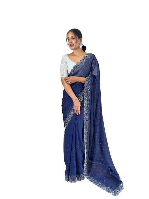 Vasthrlay Georgette Embellishments Scalloped Traditional