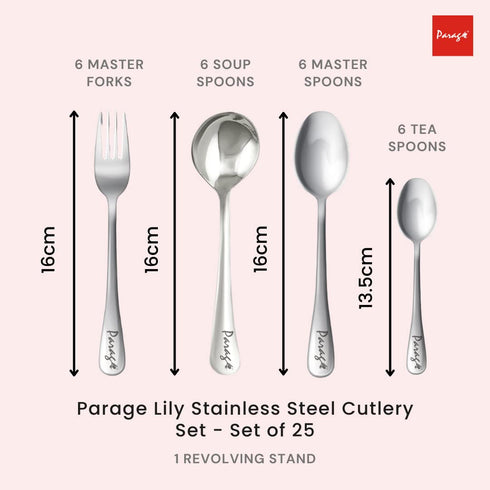 Parage 24 Pieces Lily Cutlery Set Stainless Steel With Stand