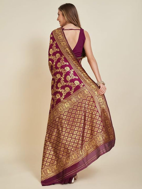 Vasthrlay Red Banarasi Traditional Unstitched Saree