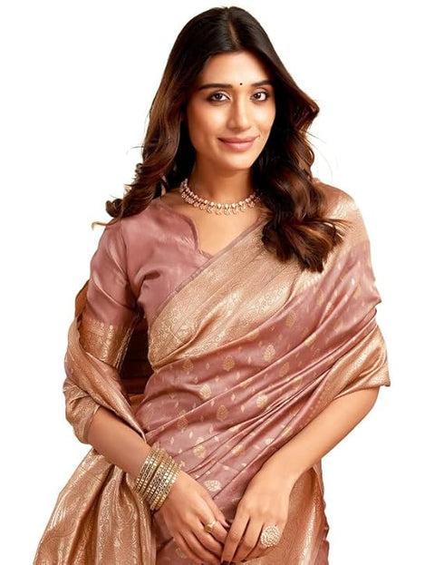 Vasthrlay Jacquard Kanjivaram Unstitched Light Green Saree