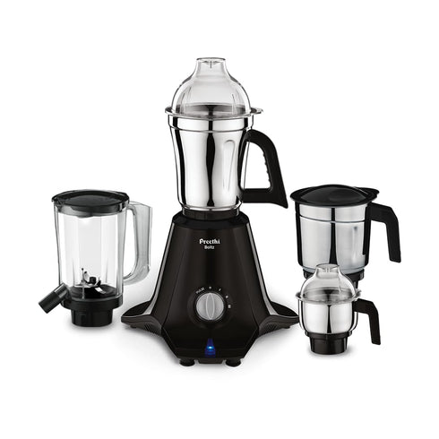 Preethi Boltz 1000 Watts Mixer Grinder, 4 Jars (3 Stainless Steel Jars, Blender Jar), Powerful Grinding for Masalas, Chutneys and Batters, 2 Year Warranty, Lifelong Free Service, Black