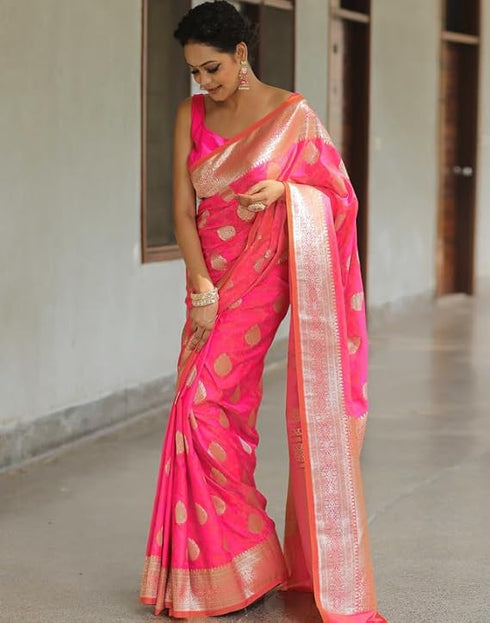 Vasthrlay Kanjivaram Banarasi Wedding Orange Saree
