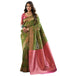 Vasthrlay Banarasi Kanjivaram Green Saree With Pink Unstitched Blouse Piece