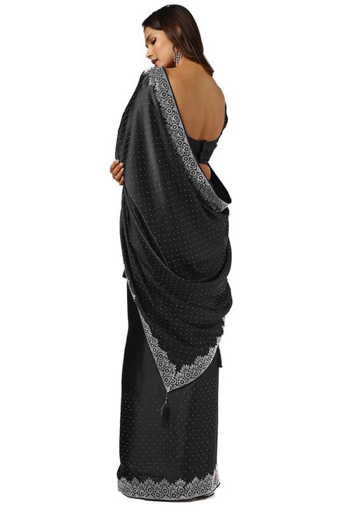 Vasthrlay Black Satin Saree
