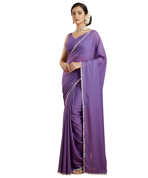 Vasthrlay Lavender Border Unstitched Saree