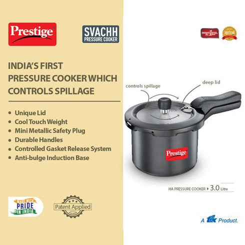 Prestige Svachh Hard Anodised Spillage Control Pressure Cooker 3 L Black
