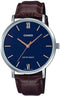 Casio MTP-VT01L-2B Mens Minimalistic Blue Dial Brown Leather Band Analog Watch