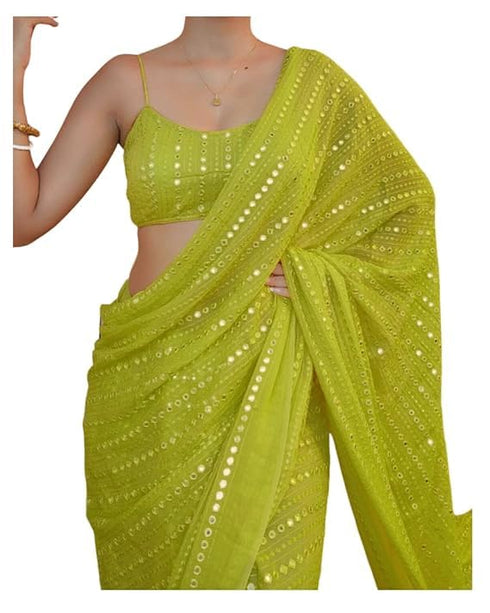 Vasthrlay Lavender Georgette Sequins Saree