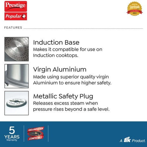 Prestige Popular Plus 5 L 3 L Outer Lid Induction Bottom Pressure Cooker