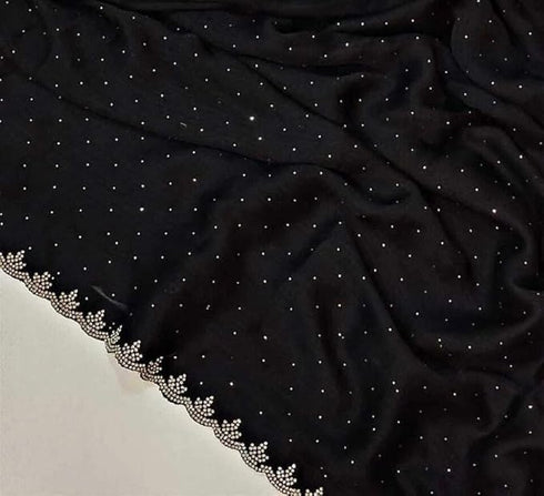 Vasthrlay Dailywear Black Georgette Stone Work Saree with Border | All-Over Stone Embellishments