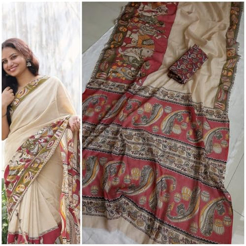 Vasthrlay Kalamkari Printed Cotton Linen Traditional