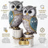 Decorative Owl Figurine Set White and Blue Resin Intricate Pattern Design