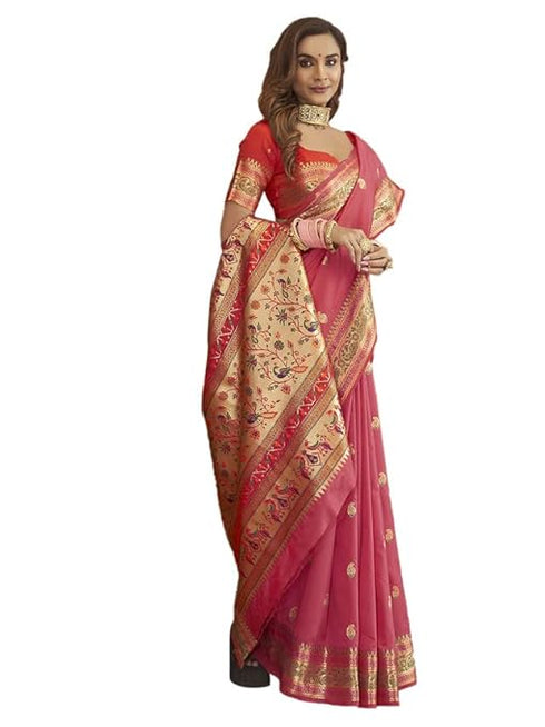 Vasthrlay Paithani Jacquard Unstitched Pink Saree