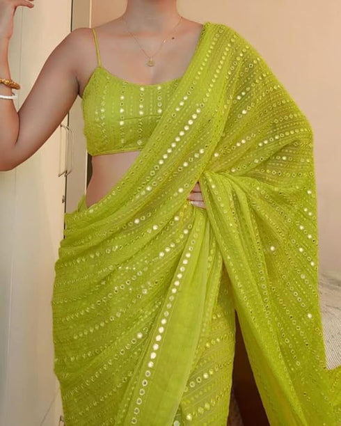 Vasthrlay Lavender Georgette Sequins Saree