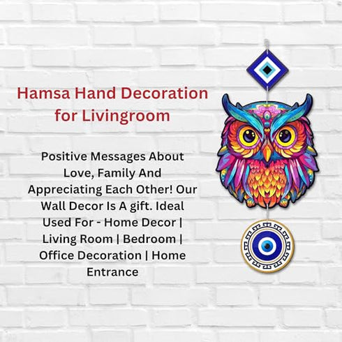 Owl and Evil Eye Hanging Wall Decoration Wooden Wall Hanging