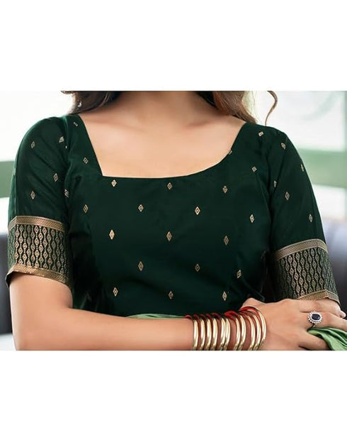 Vasthrlay Jacquard Kanjivaram Unstitched Pista Green Saree