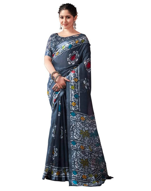 Vasthrlay Womens Printed Unstitched Green Saree