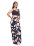 Vasthrlay Women'S Navy Blue And White Faux Georgette Abstract Print Ready To Wear Saree