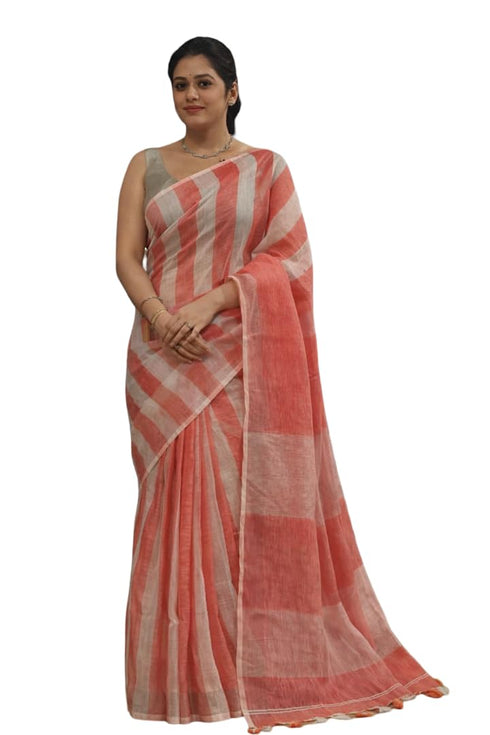 Vasthrlay Striped Orange Kalamkari Bridal