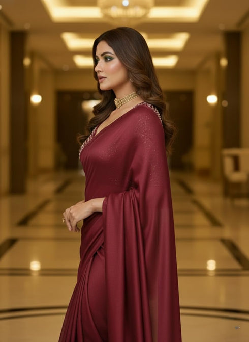 Vasthrlay Maroon Embroidery Saree