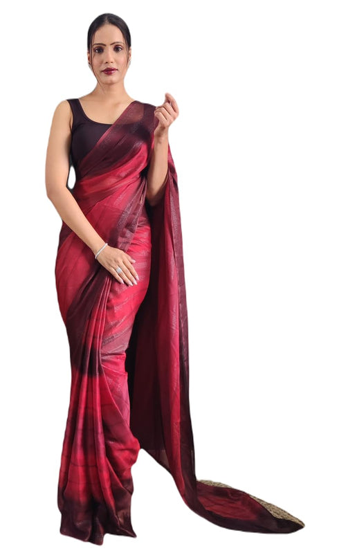 Vasthrlay Maroon Satin Saree