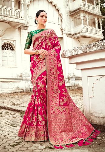 Vasthrlay Banarasi Pure Kanjivaram Style Silk Pink Saree With Blouse Piece For Wedding