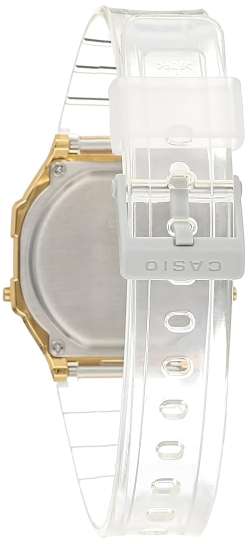 Casio Unisex Vintage A168XESG-9ADF Gold Digital Dial Transparent Resin Strap D307