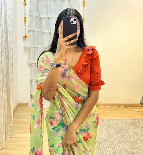 Vasthrlay Light Green Georgette Unstitched Saree
