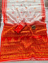 Vasthrlay Bengali Durga Pooja Saree | Heavy Linen Cotton Saree With Digital Print | Motif Tassels | Matching Printed Blouse | 6.30M