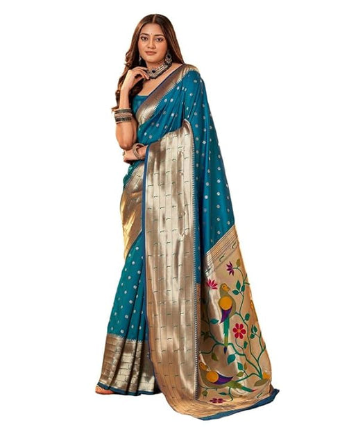 Vasthrlay Paithani Jacquard Unstitched Red Saree