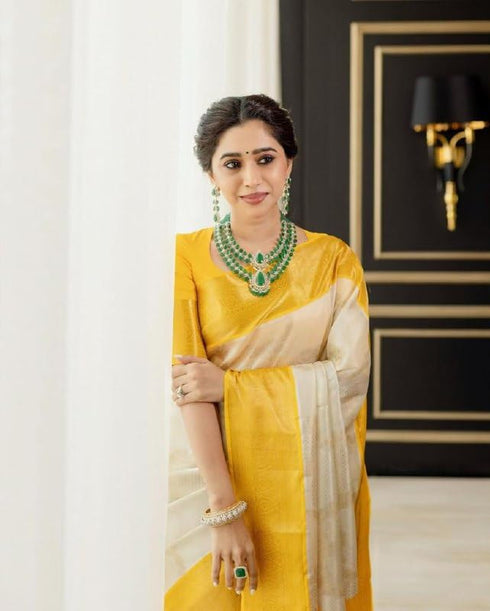 Vasthrlay Yellow Kanjivaram Saree