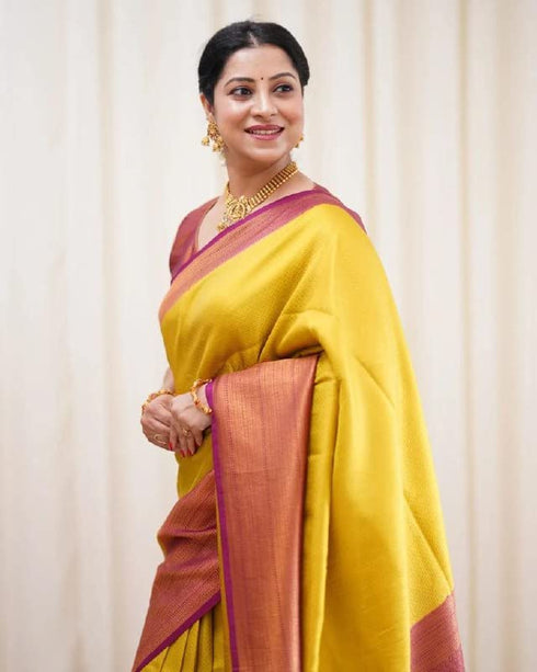 Vasthrlay Yellow Kanjivaram Saree