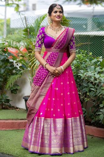 Vasthrlay Embellished Semi Stitched Lehenga Choli Pink Half Saree