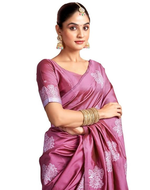 Vasthrlay Womens Kanjivaram Unstitched Dusty Pink Saree