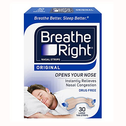 Style Make Breathe Right Original Nose Strips to Reduce Snoring and Relieve Nose Congestion Large Tan 30 Count