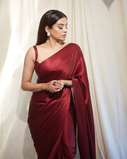Vasthrlay Maroon Wedding Unstitched Saree