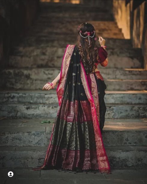 Vasthrlay Black Banarasi Saree