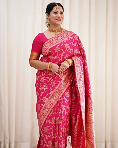 Vasthrlay Kanjivaram Soft Silk Pink Saree With Blouse Piece