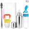 Millionminds Stainless Steel Baby Feeding Milk Bottle and Feeding Bottle with Spoon | Bottle Cleaning Brush and Fruit Feeder