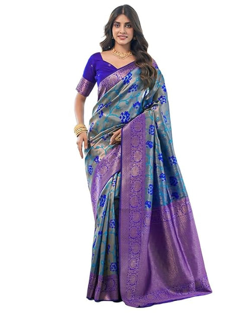 Vasthrlay Banarasi Kanjivaram Unstitched Beige Saree