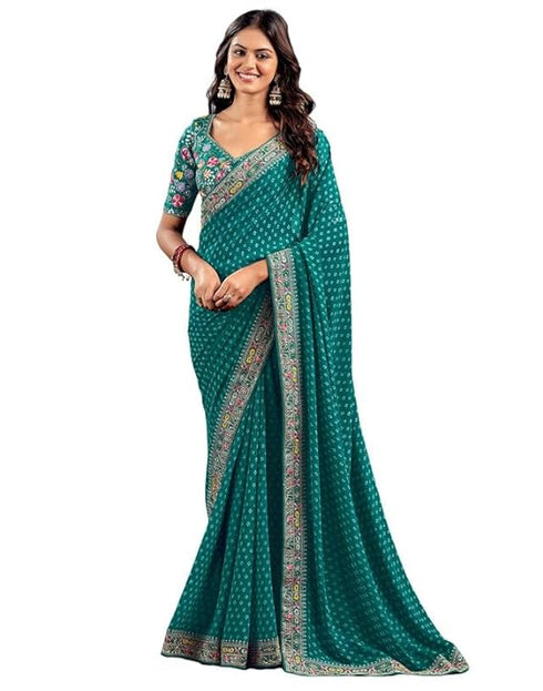 Vasthrlay Georgette Embroidery Unstitched Green Saree