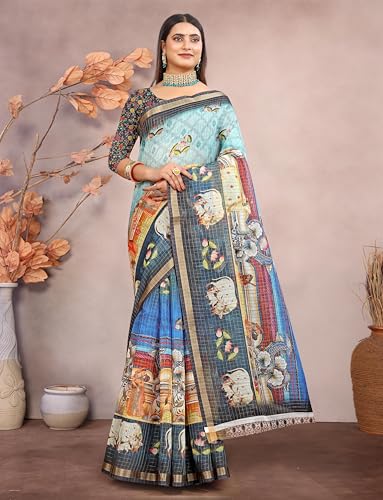 Vasthrlay Women's Cotton Kalamkari Wedding Saree With Blouse Piece