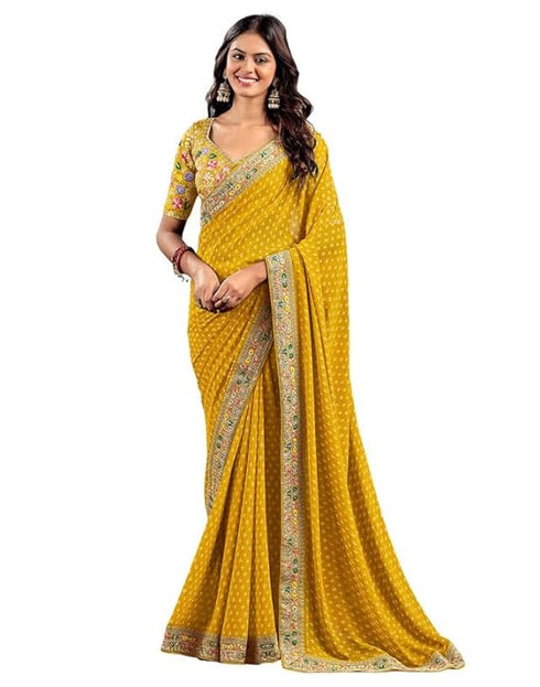 Vasthrlay Georgette Embroidery Unstitched Green Saree