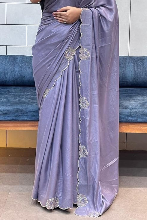 Vasthrlay Purple Border Unstitched Saree