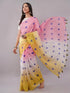 Vasthrlay Pink1 Printed Linen Saree With Unstitched Blouse Piece