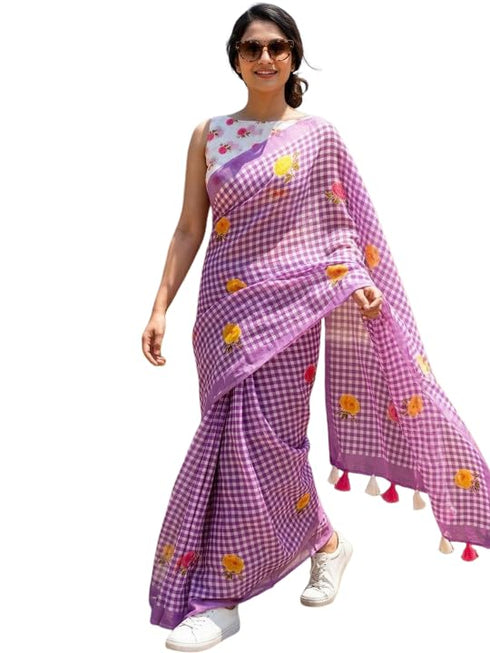 Vasthrlay Checked Pattern Tassels Unstitched